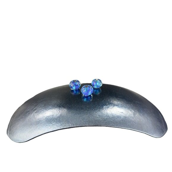 Hand Made Dichroic Art Glass Fused Iridescent Finish Curved Footed Bowl Dish VTG - Picture 3 of 16